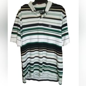 ECKO UNLIMITED | 100% Cotton Vintage Polo Green/Black/Tan Striped Shirt | Large